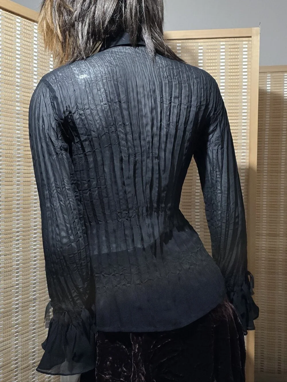 Notations Black Ruffle-Front Button Blouse - Picture 2 of 6